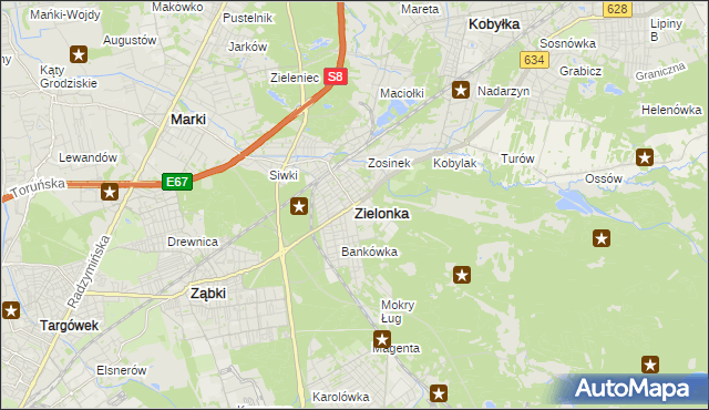 mapa Zielonka powiat wołomiński, Zielonka powiat wołomiński na mapie Targeo