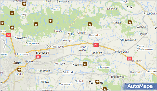 mapa Zimna Woda gmina Jasło, Zimna Woda gmina Jasło na mapie Targeo