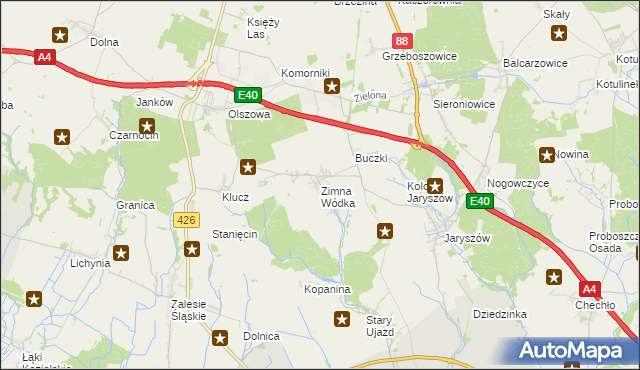 mapa Zimna Wódka, Zimna Wódka na mapie Targeo