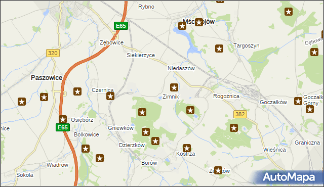 mapa Zimnik gmina Mściwojów, Zimnik gmina Mściwojów na mapie Targeo