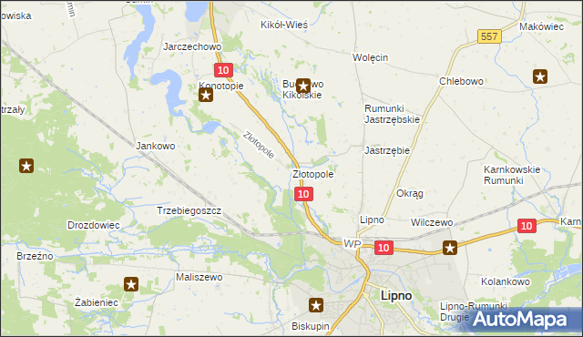 mapa Złotopole gmina Lipno, Złotopole gmina Lipno na mapie Targeo