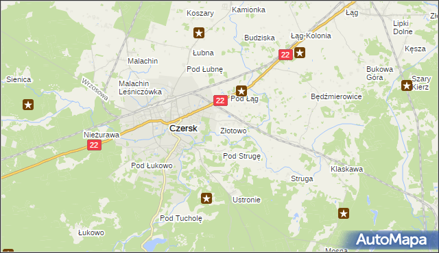 mapa Złotowo gmina Czersk, Złotowo gmina Czersk na mapie Targeo