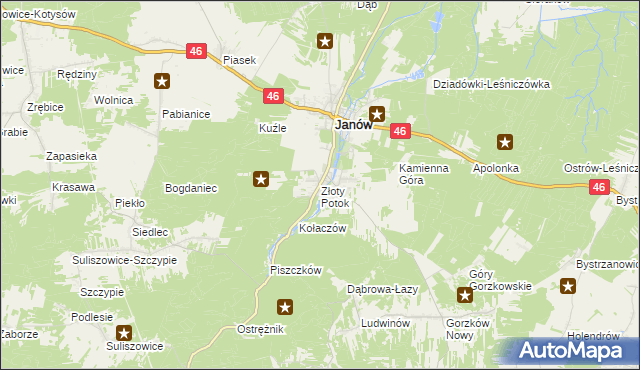 mapa Złoty Potok gmina Janów, Złoty Potok gmina Janów na mapie Targeo