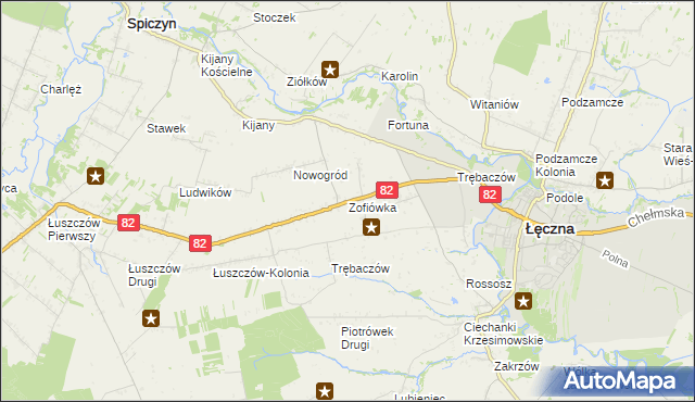 mapa Zofiówka gmina Łęczna, Zofiówka gmina Łęczna na mapie Targeo