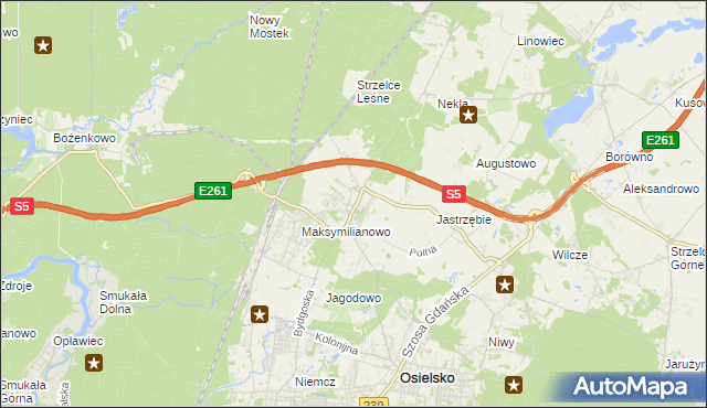 mapa Żołędowo gmina Osielsko, Żołędowo gmina Osielsko na mapie Targeo