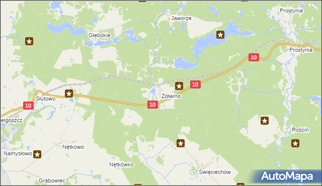 mapa Żółwino gmina Drawno, Żółwino gmina Drawno na mapie Targeo
