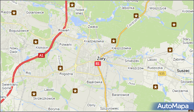 mapa Żor, Żory na mapie Targeo