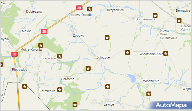 mapa Zubrzyce, Zubrzyce na mapie Targeo