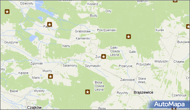 mapa Żuraw gmina Brąszewice, Żuraw gmina Brąszewice na mapie Targeo