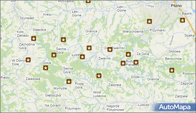 mapa Zwiernik gmina Pilzno, Zwiernik gmina Pilzno na mapie Targeo