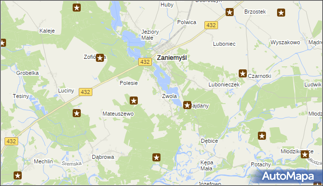 mapa Zwola gmina Zaniemyśl, Zwola gmina Zaniemyśl na mapie Targeo