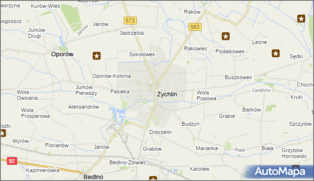 mapa Żychlin powiat kutnowski, Żychlin powiat kutnowski na mapie Targeo