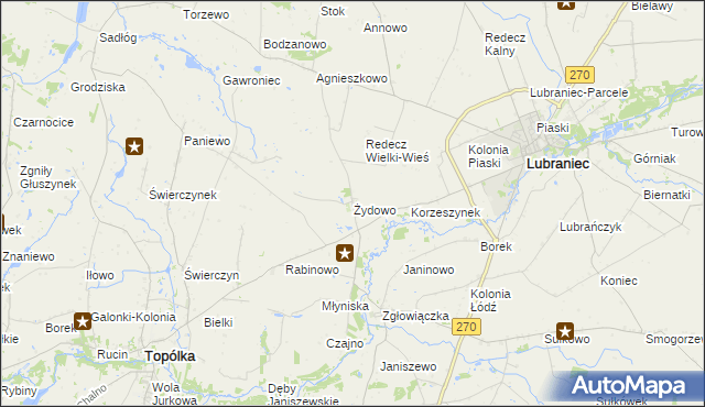mapa Żydowo gmina Lubraniec, Żydowo gmina Lubraniec na mapie Targeo