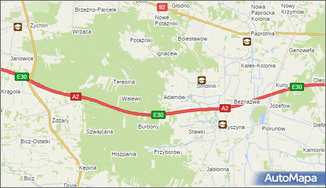 mapa Adamów gmina Krzymów, Adamów gmina Krzymów na mapie Targeo