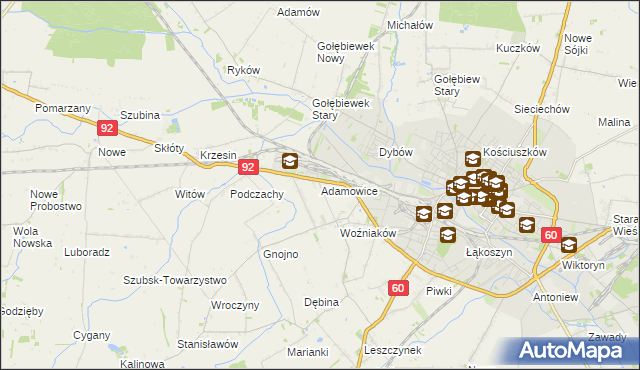 mapa Adamowice gmina Kutno, Adamowice gmina Kutno na mapie Targeo