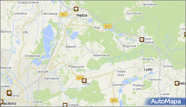 mapa Adamowice gmina Lyski, Adamowice gmina Lyski na mapie Targeo