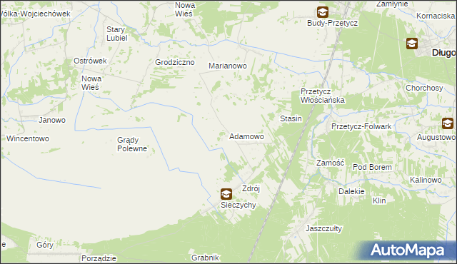 mapa Adamowo gmina Długosiodło, Adamowo gmina Długosiodło na mapie Targeo
