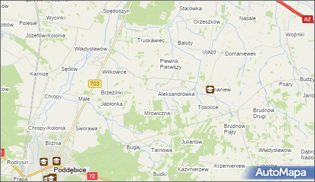 mapa Aleksandrówka gmina Dalików, Aleksandrówka gmina Dalików na mapie Targeo