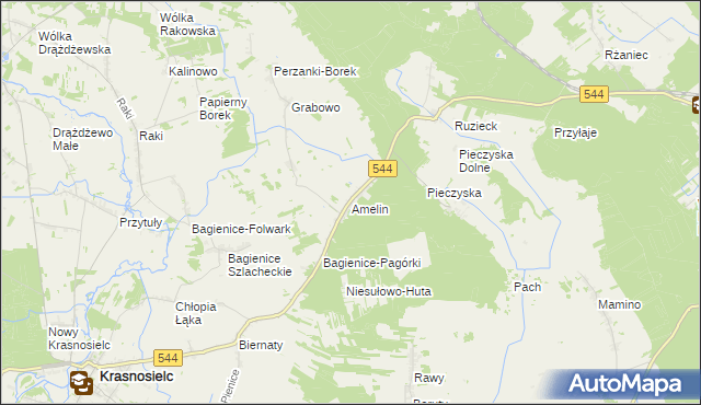 mapa Amelin gmina Krasnosielc, Amelin gmina Krasnosielc na mapie Targeo