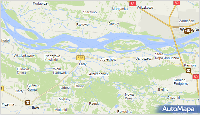 mapa Arciechów gmina Iłów, Arciechów gmina Iłów na mapie Targeo