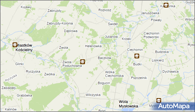 mapa Baczków gmina Wola Mysłowska, Baczków gmina Wola Mysłowska na mapie Targeo