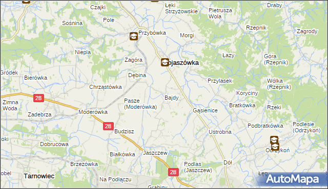 mapa Bajdy gmina Wojaszówka, Bajdy gmina Wojaszówka na mapie Targeo