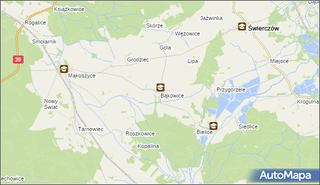 mapa Bąkowice, Bąkowice na mapie Targeo