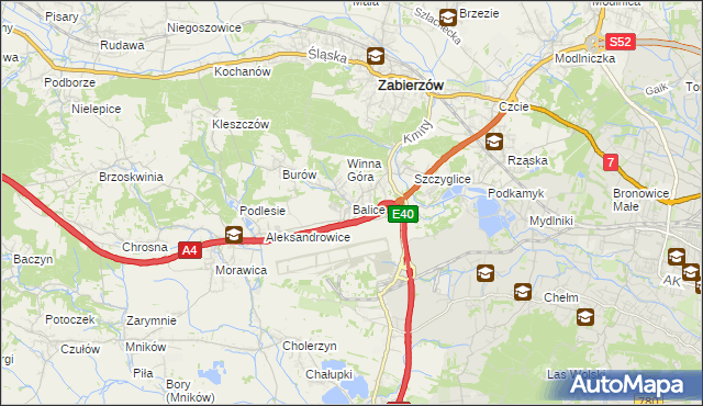 mapa Balice gmina Zabierzów, Balice gmina Zabierzów na mapie Targeo