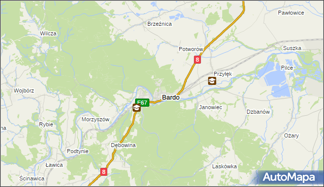 mapa Bardo powiat ząbkowicki, Bardo powiat ząbkowicki na mapie Targeo