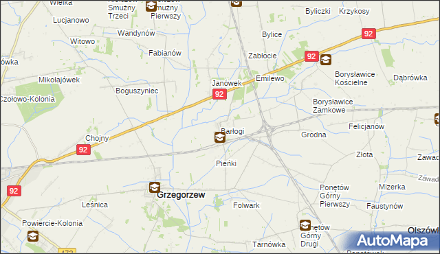 mapa Barłogi gmina Grzegorzew, Barłogi gmina Grzegorzew na mapie Targeo