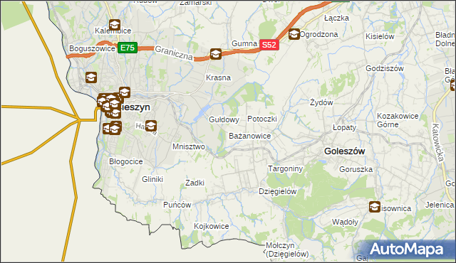 mapa Bażanowice, Bażanowice na mapie Targeo