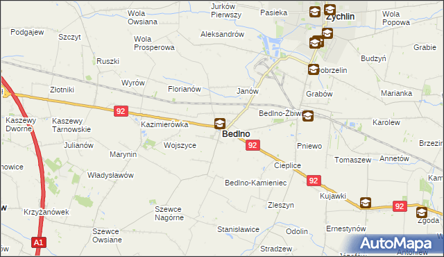 mapa Bedlno powiat kutnowski, Bedlno powiat kutnowski na mapie Targeo