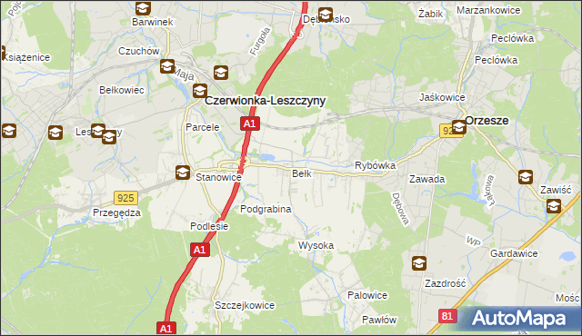 mapa Bełk gmina Czerwionka-Leszczyny, Bełk gmina Czerwionka-Leszczyny na mapie Targeo