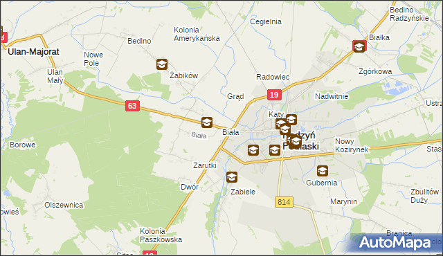 mapa Biała gmina Radzyń Podlaski, Biała gmina Radzyń Podlaski na mapie Targeo