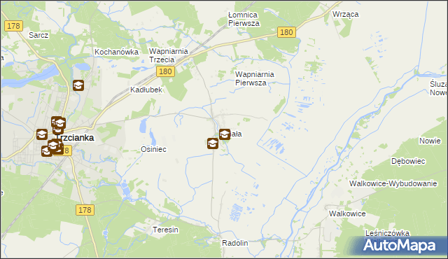 mapa Biała gmina Trzcianka, Biała gmina Trzcianka na mapie Targeo