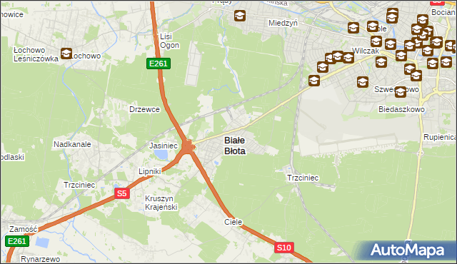 mapa Białe Błota powiat bydgoski, Białe Błota powiat bydgoski na mapie Targeo