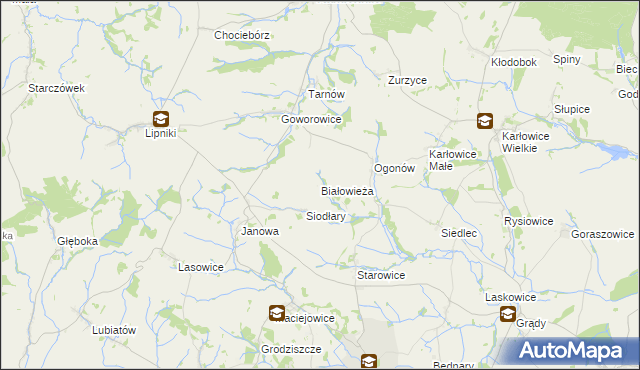 mapa Białowieża gmina Kamiennik, Białowieża gmina Kamiennik na mapie Targeo