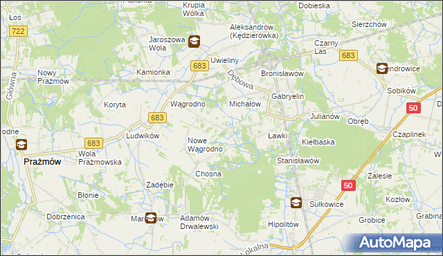 mapa Biały Ług gmina Prażmów, Biały Ług gmina Prażmów na mapie Targeo