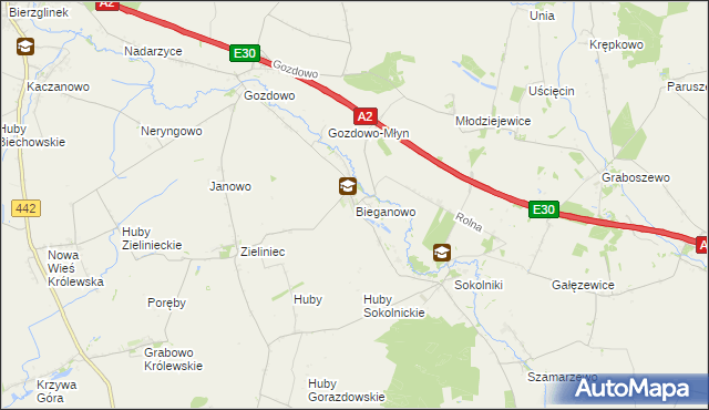 mapa Bieganowo gmina Kołaczkowo, Bieganowo gmina Kołaczkowo na mapie Targeo