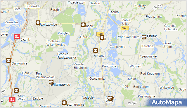 mapa Bielany gmina Kęty, Bielany gmina Kęty na mapie Targeo