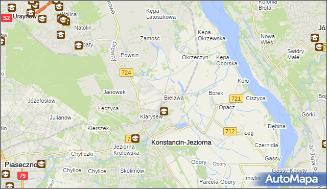 mapa Bielawa gmina Konstancin-Jeziorna, Bielawa gmina Konstancin-Jeziorna na mapie Targeo