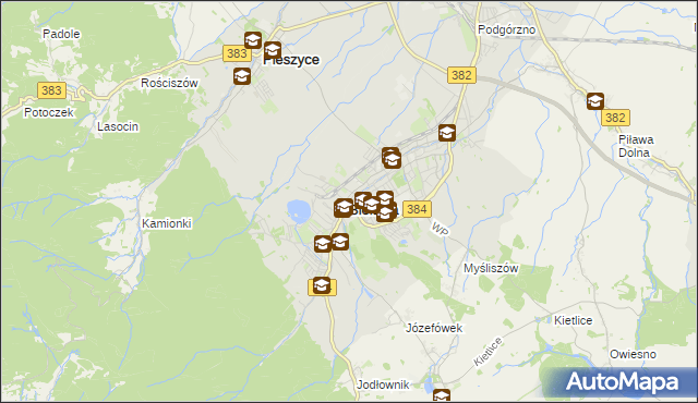 mapa Bielawa powiat dzierżoniowski, Bielawa powiat dzierżoniowski na mapie Targeo