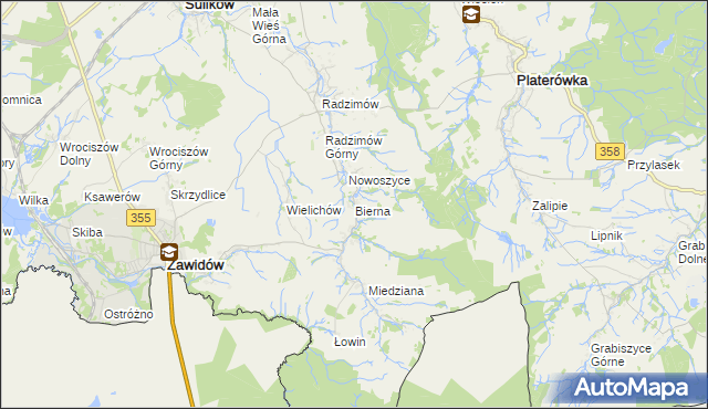 mapa Bierna gmina Sulików, Bierna gmina Sulików na mapie Targeo