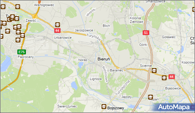 mapa Bieruń, Bieruń na mapie Targeo