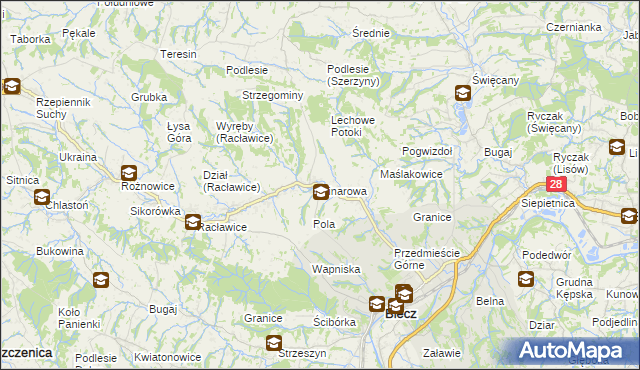 mapa Binarowa, Binarowa na mapie Targeo