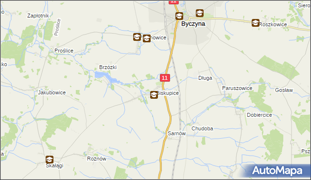 mapa Biskupice gmina Byczyna, Biskupice gmina Byczyna na mapie Targeo