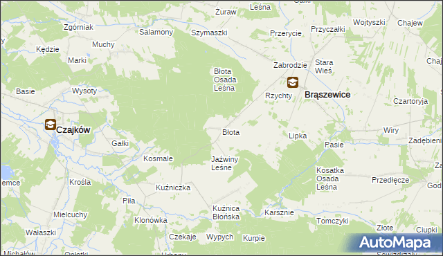 mapa Błota gmina Brąszewice, Błota gmina Brąszewice na mapie Targeo