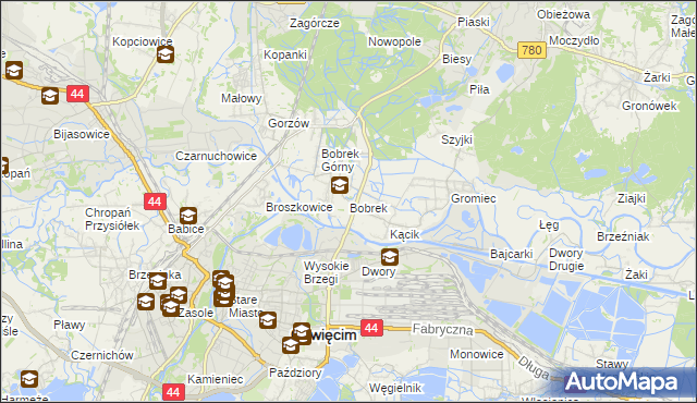 mapa Bobrek gmina Chełmek, Bobrek gmina Chełmek na mapie Targeo