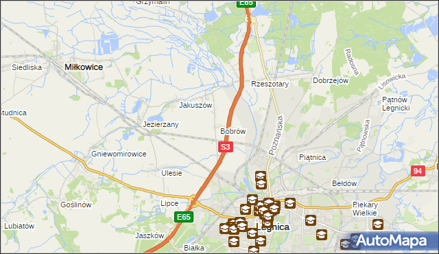 mapa Bobrów gmina Miłkowice, Bobrów gmina Miłkowice na mapie Targeo