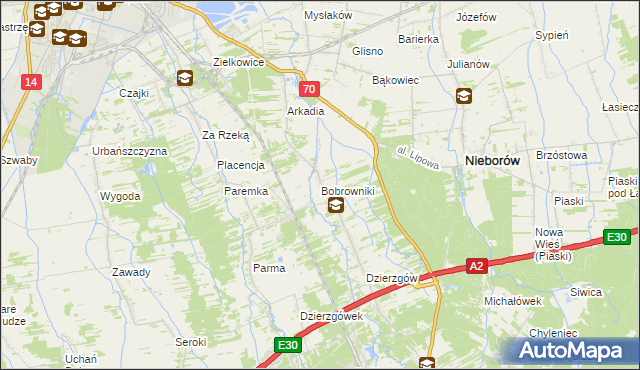 mapa Bobrowniki gmina Nieborów, Bobrowniki gmina Nieborów na mapie Targeo